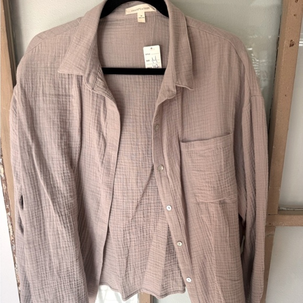 GRADE&GATHER grey button down shirt/ very versatile w/ a pocket! Zoom in 4 more